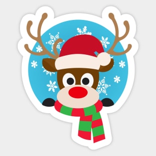 Cute Rudolph Red-Nosed Reindeer Christmas Design Sticker